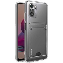 Fibaks Xiaomi Redmi Note 10 Kılıf Kartlıklı Cüzdanlı Kamera Korumalı Şeffaf Renksiz Esnek Silikon Kapak