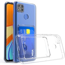 Fibaks Xiaomi Redmi 9c Kılıf Kartlıklı Cüzdanlı Kamera Korumalı Şeffaf Renksiz Esnek Silikon Kapak