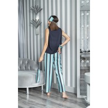 For You Sleepwear 2'li Çizgili Viskon Lacivert Atlet Pijama Takım S27233