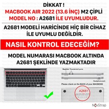 NovStrap Apple MacBook Air M2 Çip 13.6 inç A2681 ile Uyumlu Kılıf Sert Rubber Parlak Kapak Koruyucu