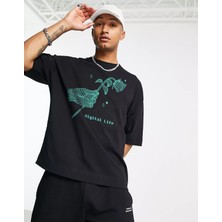 Unisex Digital Life Oversize Tshirt Siyah