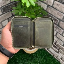 AsyaClub Hakiki Deri Antik Yeşil Fermuarlı Mini Erkek Cüzdanı (T1447)