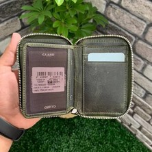 AsyaClub Hakiki Deri Antik Yeşil Fermuarlı Mini Erkek Cüzdanı (T1447)
