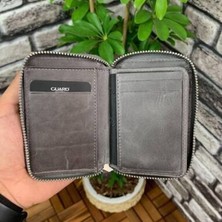AsyaClub Hakiki Deri Antik Gri Fermuarlı Mini Erkek Cüzdanı (T484)