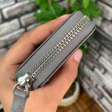 AsyaClub Hakiki Deri Antik Gri Fermuarlı Mini Erkek Cüzdanı (T484)