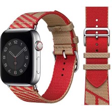Kny Apple Watch 44 mm Için Renkli Kumaş Desenli Krd-51 Kayış-Kordon