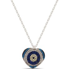 Parmas Design Kalp ve Nazar Detaylı 925 Ayar Gümüş Kadın Kolye