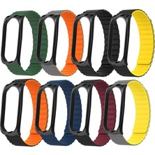 Xiaomi Mi Band 7 Uyumlu Kordon Manyetik Çift Renkli Loop Deri Mıknatıslı Kayış Leather Lüx Magnetic Rainbow Strap