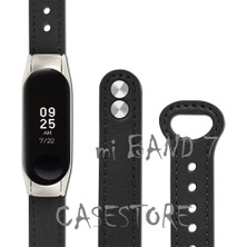 Xiaomi Mi Band 7 Uyumlu Kordon Leather Dikişli Deri Kayış Strap Tokalı Spor Delikli Tam Uyumlu Kordon