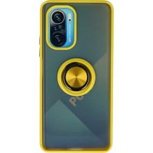 Aqua Aksesuar Xiaomi Poco F3 Kılıf Standlı Yüzüklü Buzlu Tasarım Arka Kapak - Sarı
