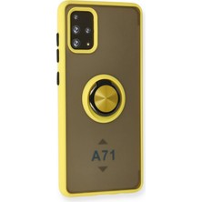 Aqua Aksesuar Samsung Galaxy A71 Kılıf Standlı Yüzüklü Buzlu Tasarım Arka Kapak - Sarı
