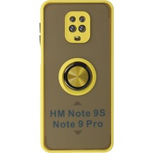 Aqua Aksesuar Xiaomi Redmi Note 9s Kılıf Standlı Yüzüklü Buzlu Tasarım Arka Kapak - Sarı