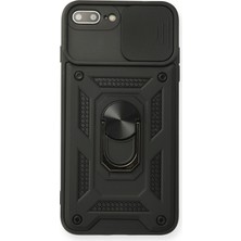 Aqua Aksesuar iPhone 8 Plus Kılıf Kamera Korumalı Sürgülü Yüzüklü Armor Military Zırh Tank - Siyah