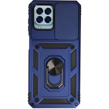 Aqua Aksesuar Samsung Galaxy M33 Kılıf Kamera Korumalı Sürgülü Yüzüklü Armor Military Zırh Tank - Lacivert