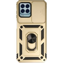 Aqua Aksesuar Samsung Galaxy M33 Kılıf Kamera Korumalı Sürgülü Yüzüklü Armor Military Zırh Tank - Gold