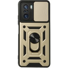 Aqua Aksesuar Xiaomi Redmi K40 Kılıf Kamera Korumalı Sürgülü Yüzüklü Armor Military Zırh Tank - Gold