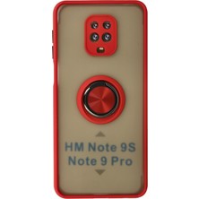 Aqua Aksesuar Xiaomi Redmi Note 9s Kılıf Standlı Yüzüklü Buzlu Tasarım Arka Kapak - Kırmızı