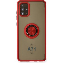 Aqua Aksesuar Samsung Galaxy A71 Kılıf Standlı Yüzüklü Buzlu Tasarım Arka Kapak - Kırmızı