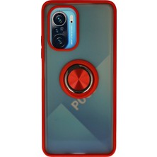 Aqua Aksesuar Xiaomi Poco F3 Kılıf Standlı Yüzüklü Buzlu Tasarım Arka Kapak - Kırmızı