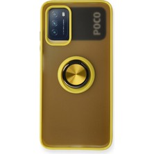 Aqua Aksesuar Xiaomi Pocophone M3 Kılıf Standlı Yüzüklü Buzlu Tasarım Arka Kapak - Sarı