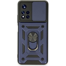 Aqua Aksesuar Xiaomi Poco M4 Pro 5g Kılıf Kamera Korumalı Sürgülü Yüzüklü Armor Military Zırh Tank - Lacivert