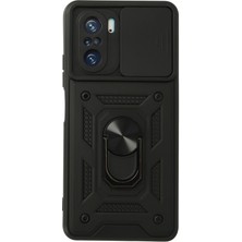 Aqua Aksesuar Xiaomi Redmi K40 Kılıf Kamera Korumalı Sürgülü Yüzüklü Armor Military Zırh Tank - Siyah