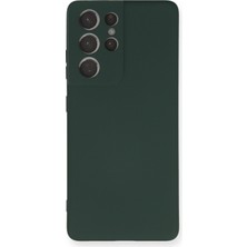 Aqua Aksesuar Samsung Galaxy S21 Ultra Kılıf Lansman Içi Kadife Lüx Tasarım Silikon Kapak - Koyu Yeşil