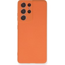 Aqua Aksesuar Samsung Galaxy S21 Ultra Kılıf Lansman Içi Kadife Lüx Tasarım Silikon Kapak - Turuncu
