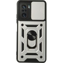 Aqua Aksesuar Xiaomi Redmi K40 Kılıf Kamera Korumalı Sürgülü Yüzüklü Armor Military Zırh Tank - Gümüş