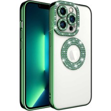 Iphone 12 Pro Max  Uyumlu Kılıf Kamera Lens Korumalı Kristal Parlak Gbox Taşlı Halkalı Lens Çerceveli Pırlanta Lüx Bayan Case Gösterişli Arkası Şeffaf Kenar Parlak