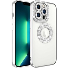 Iphone 12 Pro  Uyumlu Kılıf Kamera Lens Korumalı Kristal Parlak Gbox Taşlı Halkalı Lens Çerceveli Pırlanta Lüx Bayan Case Gösterişli Arkası Şeffaf Kenar Parlak