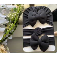 Cherub Accessories Kız Bebek Fiyonklu Bone Bandana 3lü Set
