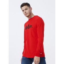 Lee Cooper Zayne Erkek %100 Pamuk O Yaka Uzun Kol T-Shirt Kırmızı