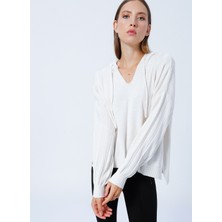 Fashion Friends Kapüşon Yaka Düz Bej Kadın Kazak 22K0267K1