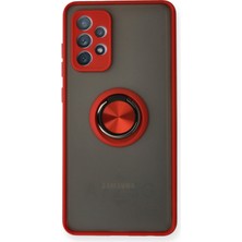 Aqua Aksesuar Samsung Galaxy A52S Kılıf Standlı Yüzüklü Buzlu Tasarım Arka Kapak - Kırmızı