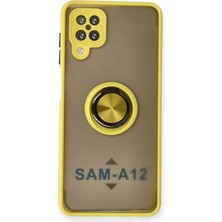 Aqua Aksesuar Samsung Galaxy M12 Kılıf Standlı Yüzüklü Buzlu Tasarım Arka Kapak - Sarı