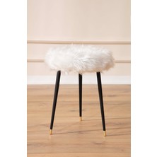 Elissa Home Elissa Puf Uzun Tüylü Peluş Metal Ayak Makyaj Pufu Ayak Uzatma
