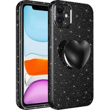 noktaks - Apple iPhone 11 - Kılıf Kamera Korumalı Simli Pop Soketli Lüks Koton Soketli Kapak - Siyah