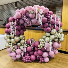 Trend Hediye Sepeti Krom Beyaz Altın Yaban Çileği Toz Pembe 50 Adet Balon ve 5 M Balon Zinciri