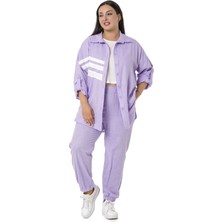 Disentis Modest Büyük Beden Gömlek Pantolon Keten Lila Takım