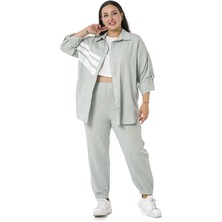 Disentis Modest Büyük Beden Gömlek Pantolon Keten Su Yeşili Takım