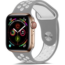 Kny Apple Watch 40 mm Için Delikli Renkli Spor Silikon Kordon-Kayış Gri-Beyaz