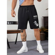 DAXİS Erkek Kısa Şort NASA Desenli Hafif Kumaş ile Günlük Kullanım İçin Uygun