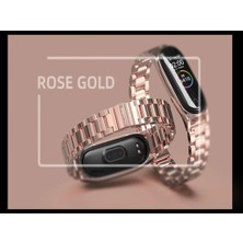 MTK Moveteck Xiaomi Mi Band 7 Uyumlu Kordon Kayış Klasik Metal Baklalı Ayarlanır Rose Gold Kordon