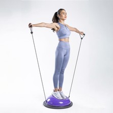 WOQES Bosu Ball Yarı Pilates Topu Sıkılaştırma Denge Aleti 60 cm Direnc Lastikli Pompa Hediyeli Mor