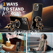 Iphone 12 Pro Max  Uyumlu Kılıf Kamera Lens Korumalı Astronut Standlı 6d Sevimli Parlak Gold Kenarlı Altın Şerit Işlemeli Silikon Gezegen Uzay Yeni Moda Amazing