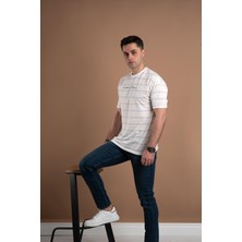 Akçaylar Oversize Çizgili Sıfır Yaka Erkek Penye T-Shirt