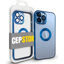 CepStok Apple iPhone 12 Kılıf Şeffaf Kamera Lens Koruyuculu Kenar Renkli Yumuşak Silikon