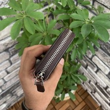 AsyaClub Hakiki Deri Unisex Koyu Kahve Kroko Fermuarlı Portföy Cüzdan (T1522)