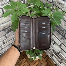 AsyaClub Hakiki Deri Unisex Kahve Kroko Fermuarlı Portföy Cüzdan (T1521)